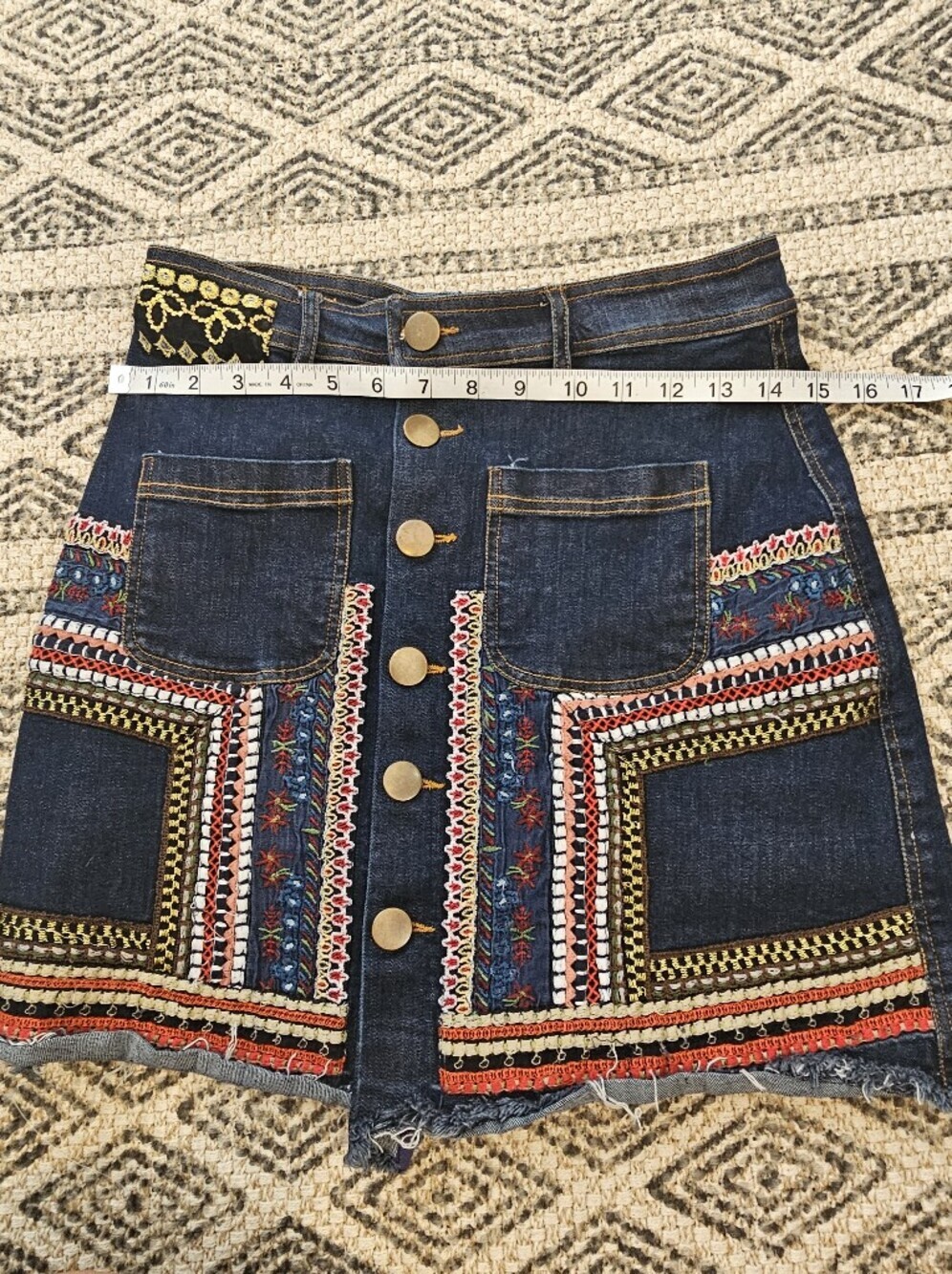 Desigual denim skirt intricate colorful embroidery Size 30 - Picture 6 of 7